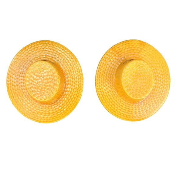 Unknown Other - Pair of Vintage MCM Yellow Ceramic Straw Hat Wall Pockets Vases